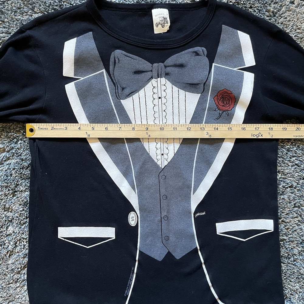 VINTAGE 1980 ATHLETIC SUPPORTER MODEL T LONG SLEEVE TUXEDO PRINT SIZE L - Picture 4 of 8